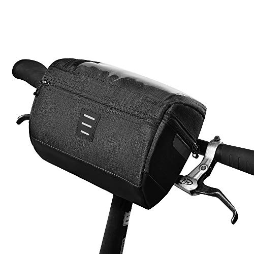 WOTOW Bike Handlebar Bag, Cycling Handlebar Storage Basket Bag Mountain Bicycle Front Frame Bag Pannier Pouch with Biking Transparent Water Resistant Touch Screen Phone Holder for Road MTB Outdoor