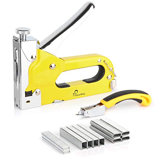 NewWay Manual Staple Gun Kit 3 in 1 Heavy Duty Staple Gun with Remover and 1200 Staples, Portable Stapler for Upholstery, Mounting, Decoration, DIY, Furniture, Adverstising Board, Doors or Windows