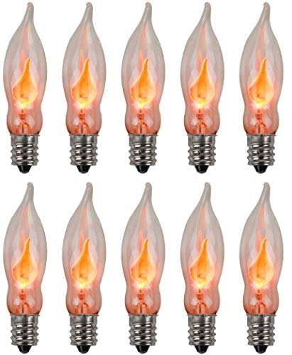Creative Hobbies A101 Flicker Flame Light Bulb -3 Watt, 130 Volt, E12 Candelabra Base, Flame Shaped, Nickel Plated Base,- Dances with a Flickering Orange Glow -Wholesale Box of 10 Bulbs