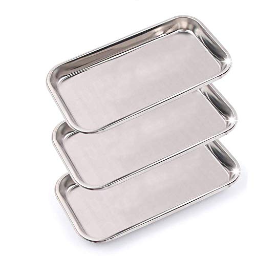 3 Pack Professional Medical Surgical Stainless Steel Dental Procedure Tray Thickening Lab Instrument Tools Trays -Flat Type