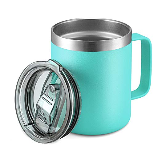12oz Stainless Steel Insulated Coffee Mug with Handle, Double Wall Vacuum Travel Mug, Tumbler Cup with Sliding Lid, Mint