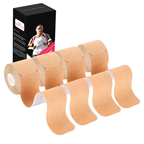 Udaily Kinesiology Tape Precut (4 Rolls Pack), Elastic Therapeutic Sports Tape for Knee Shoulder and Elbow, Breathable, Water Resistant, Latex Free, Beige (Beige)