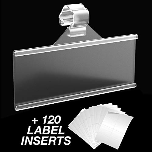 Label Holder 120 Count | Strong Easy Clip Shelf Labels | Includes Price Label Inserts Ready for Print | Best Value Price Tag Holder Snap Shelving Shelf Lock Clips