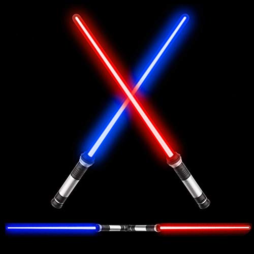 TWODNBD 2-in-1 Laser Sword, Newest Light Up LED 7 Colors FX Dual Saber with Sound (Motion Sensitive) for Kid, Galaxy War Fighters and Warriors, Stocking Idea, Xmas Presents - 2 Pack