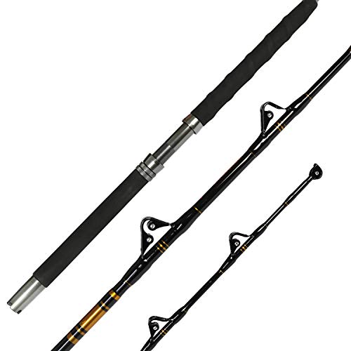 Fiblink 1-Piece/2-Piece Saltwater Offshore Heavy Trolling Rod Big Game Roller Rod Conventional Boat Fishing Pole with Roller Guides (1-Piece,6 Feet,30-50lb)