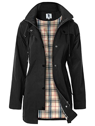 Women's Water-resistant Raincoat Outdoor Windbreaker (Black,M)