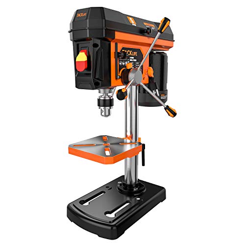 Drill Press, TACKLIFE 8’’ Benchtop Drill Stand 5 Speed, 2.5Amp, with 1/2’’ Drill Press Chuck, Solid Cast Iron 360° Rotatable & 45° Tiltable Base, for Accurate Drilling of Steel, Metal, Wood, TKDP01A