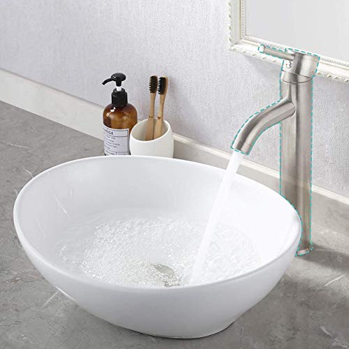 KES 16' x 13' Oval White Ceramic Vessel Sink - Modern Egg Shape Above Counter Bathroom Vanity Bowl, BVS124