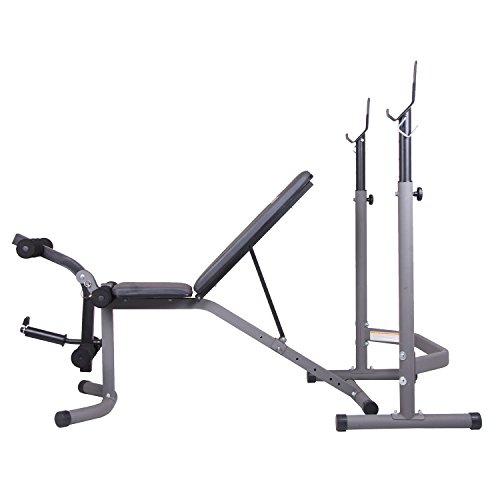 Body Champ Olympic Weight Bench with Leg Extension Curl Lift Developer Attachment, 2-Piece Combo Bench and Squat Rack Stand BCB3780