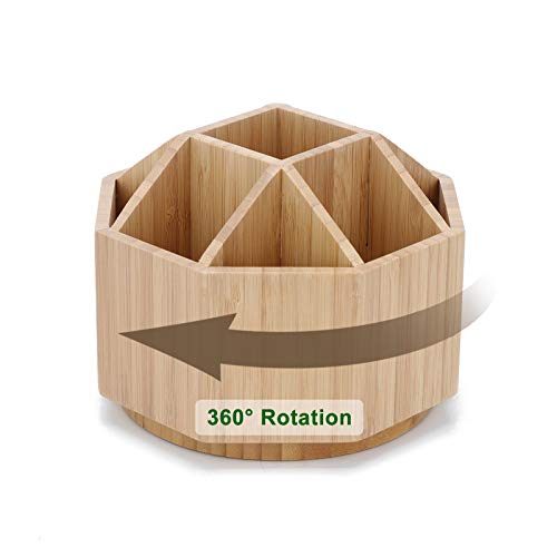 ARTISHION Bamboo Rotating Art Supply Desk Organizer, 360 Degree Rotating Pencil Holder, Office Supplies Desktop Storage Caddy, 9 Sections for Pens, Pencil, Makers, Scissors, Paint Brushes