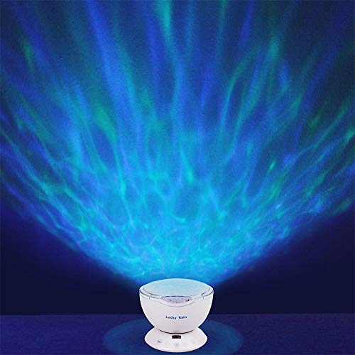 Ocean Wave Night Light Projector with Music Player Romantic Color Changing LED Party Decorations Projection Lamps Mood Lighting for Living Room Bedroom (White)