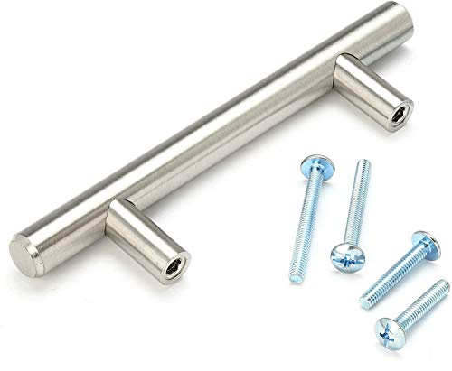30 Pack || 5' Solid Brushed Nickel Cabinet Pulls: 3' inch Hole Center Euro Style Stainless Steel Kitchen Cabinet Hardware Drawer Handles