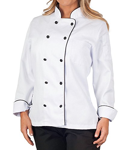 Womens Executive Chef Coat with Black Piping, S