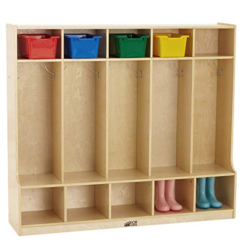 ECR4Kids Birch 5-Section School Coat Locker with Bench and Cubbies, Backpack and Cubby Storage Organizer with Hooks, Hardwood Locker for Daycares, Classrooms, Mudrooms and Homes