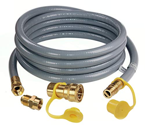 DOZYANT 12 Feet 1/2 inch ID Natural Gas Grill Hose with Quick Connect Fittings Assembly for Low Pressure Appliance -3/8 Female to 1/2 Male Adapter for Outdoor NG/Propane Appliance - CSA Certified