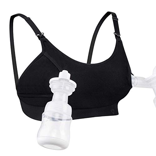 Momcozy Hands Free Pumping Bra, Adjustable Breast-Pumps Holding and Nursing Bra, Suitable for Breastfeeding-Pumps by Lansinoh, Philips Avent, Spectra, Evenflo and More(Black, Large)