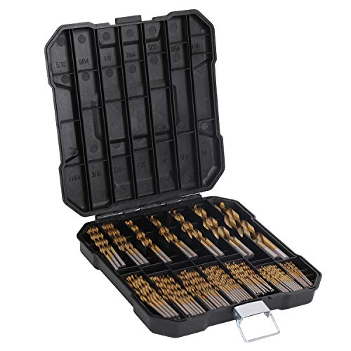 99 Pieces Titanium Twist Drill Bit Set, High Speed Steel, Size from 1/16' up to 3/8', Ideal for Wood/Steel/Aluminum/Zinc Alloy, with Hard Storage