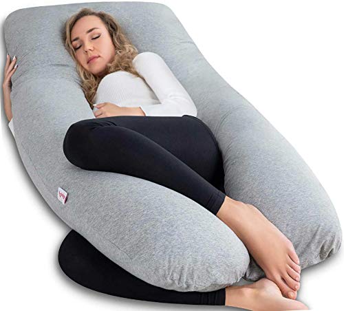 AngQi Full Body Pregnancy Pillow, U Shaped Maternity Pillow for Back Pain Relief and Pregnant Women, with Body Pillow Jersey Cover, 60-inch, Grey