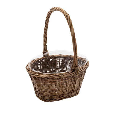 Royal Imports Oval Shaped -Small- Willow Handwoven Easter Basket 9'(L) x7(W) x3.5(H) (10.5'(H) w/ Handle) Braided Rim - with Plastic Insert