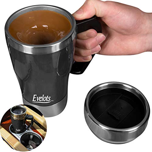 Evelots Self Stirring Coffee Mug-Travel-Electric-Tea-10 Ounces-Stainless Steel