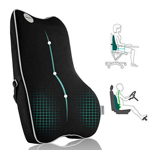 Lumbar Support Pillow,Pure Memory Foam Back Cushion Orthopedic Backrest with Breathable 3D Mesh for Car Seat,Office Chair,Computer Chair,Wheelchair and Recliner.Ergonomic Design for Back Pain Relief.