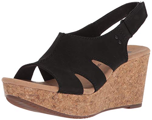 Clarks womens Annadel Bari wedges sandals, Black Nubuck, 7.5 Wide US