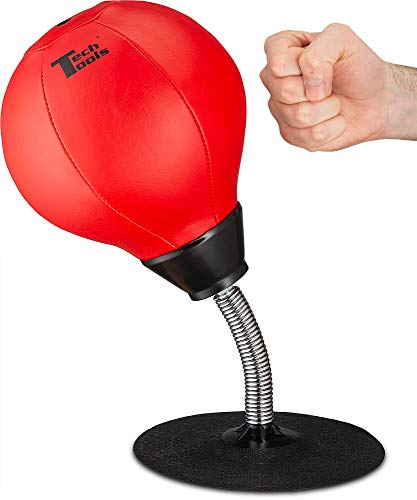 Tech Tools Stress Buster Desktop Punching Bag - Suctions to Your Desk, Heavy Duty Stress Relief Ball (Red)