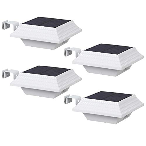 Outdoor Solar Gutter Lights,T-SUN 12 LED Waterproof Solar Powered Deck Lights 2 in 1 Dark Sensing Auto On/Off 4 Pack Landscape Lights for Patio Fence Front Doors Porch(Cold White)