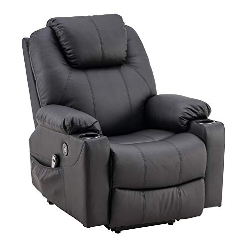 Power Lift Recliner Chair Massage PU Leather Single Sofa for Home and Living Room Theater Seating with Backrest (Black)