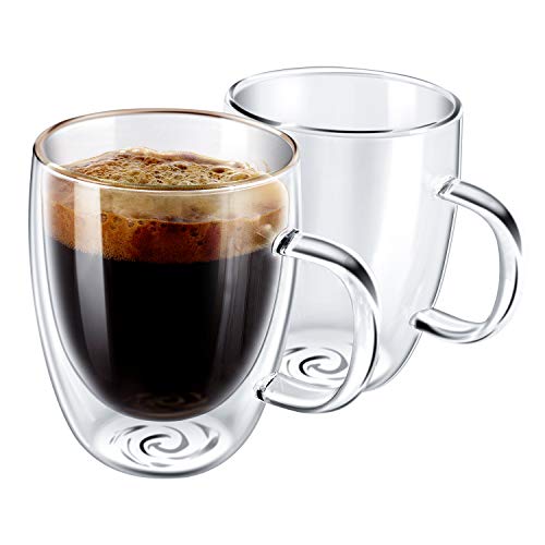Yuncang Glass Coffee Mugs 2 Pack,Double Wall Insulated Glass Mugs Cups with Handle,Dishwasher & Microwave Safe,12 Ounces 350ml,Perfect for Americano,Latte,Beverage and Cappuccinos,Coffee Cups