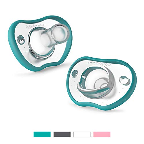 Nanobebe Pacifiers 0-3 Month - Orthodontic, Curves Comfortably with Face Contour, Award Winning for Breastfeeding Babies, 100% Silicon - BPA Free. Perfect Baby Registry Gift 2pk,Teal