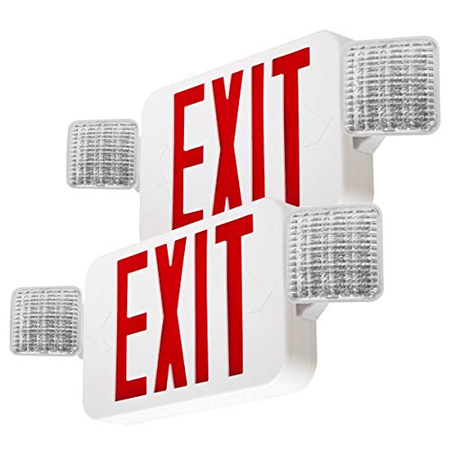 LFI Lights - 2 Pack - UL Certified - Hardwired Red LED Combo Exit Sign Emergency Light - COMBOR2x2