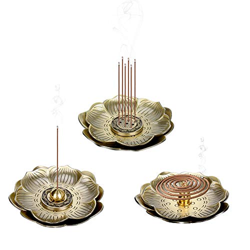 Welltop 2 Pack Lotus Incense Burner Holder, Lotus Stick Incense Burner and Cone Incense Holder, for Home Fragrance Accessories, Catch All The Ashes, Retro Alloy