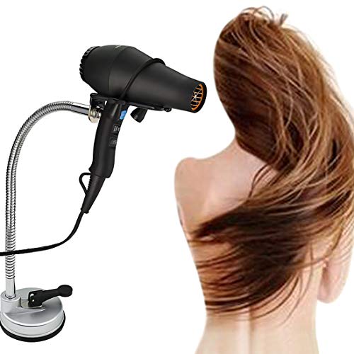 Hair Dryer Holder Stand , Stainless Steel 360 Degree Rotating Lazy Hair Dryer Stand with Suction Cup, Hands Free Blow Dryer Holder Countertop