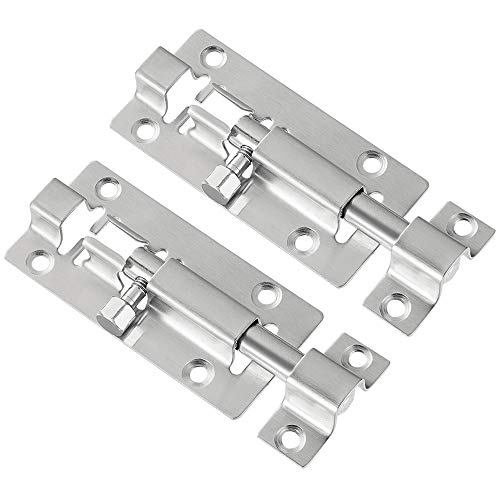 2 Pack Barrel Bolt, Upgrade 3 Inches Slide Latch Lock, Thickened Stainless Steel Slide Lock for Door, Brushed Finish Sliding Door Latch with 12PCS Screws to Keep You Safe and Private