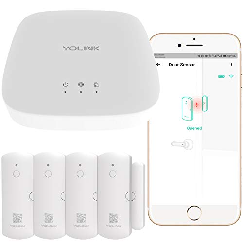 Smart Door Sensors, 1/4 Mile World's Longest Range Wireless Window Door Sensor Work with Alexa IFTTT, Smartphone Monitor APP Alerts Open Reminder Smart Home Security Kit, 4 Packs, YoLink Hub Included