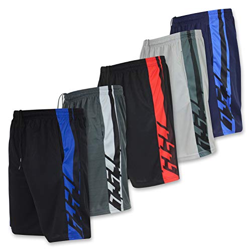 Men's Mesh Active Wear Athletic Basketball Essentials Performance Gym Soccer Running Summer Fitness Quick Dry Wicking Workout Clothes Sport Shorts - Set 2-5 Pack, XL