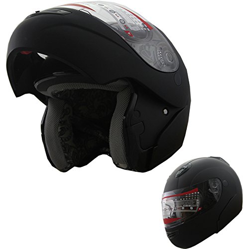 X4 Motorcycle Helmet Adult DOT Modular Flip up Full Face Sports Bike Snowmobile Helmet with Anti Fog Shield (Matt Black, L)