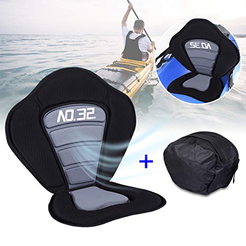 Wodesid Deluxe Kayak Seat with Detachable Back Storage Bag Heavy Duty Padded Canoe Seat Adjustable High Backrest Boat Seat Cushioned Fishing Seat for Kayaking, Canoeing, Drifting, Rafting