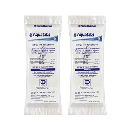 Aquatabs - World's Best Water Purification Tablets for Water Treatment and Disinfection - 2 Packs of 50ct (Total 100 Tablets)