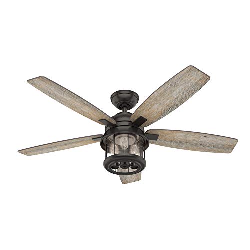 HUNTER 59420 Coral Bay Indoor / Outdoor Ceiling Fan with LED Light and Remote Control, 52', Noble Bronze