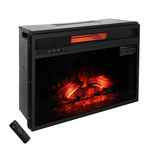 VANGOAL ZOKOP Electric Fireplace Insert, 26 Inch 1500W 3D Fake Wood Infrared Fireplace with Remote Control Adjustable Log Flame Portable Indoor Space Heater, Long Glass View