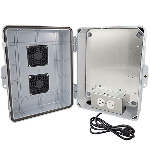 Altelix NEMA Enclosure 14x11x5 (9.5' x 8' x 4' Inside Space) Polycarbonate + ABS Weatherproof with Aluminum Equipment Mounting Plate, Pre-Wired 120 VAC Outlets, 5 Foot Power Cord