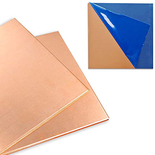 2 Pcs 99.9%+ Pure Copper Sheet, 6' x 6', 24 Gauge(0.51mm) Thickness, No Scratches, Film Attached Copper Plates