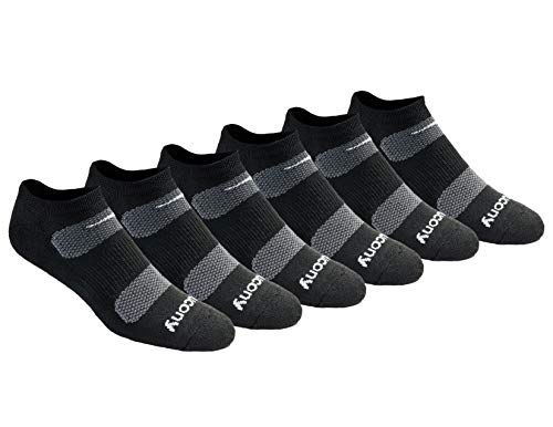 Saucony Men's Multi-Pack Mesh Ventilating Comfort Fit Performance No-Show Socks, Black Basic (6 Pair), Shoe Size: 8-12