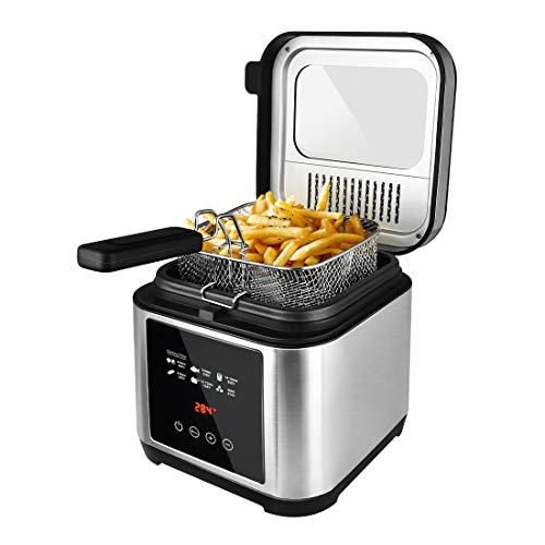 Deep fryer, Electric Fryer with Basket, Oil Thermostat, 2.5L Oil Capacity Deep Fat Fryers with Timer, Removable Lid with View Window, Cool Touch Handle, Safe Stainless Steel Fish Fryer with Drain Hook