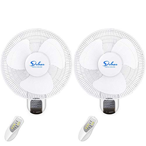 Simple Deluxe 2 Pack-16 Inch Digital Wall Mount Fan with Remote Control 3 Oscillating Modes, 3 Speed, 72 Inches Power Cord, white