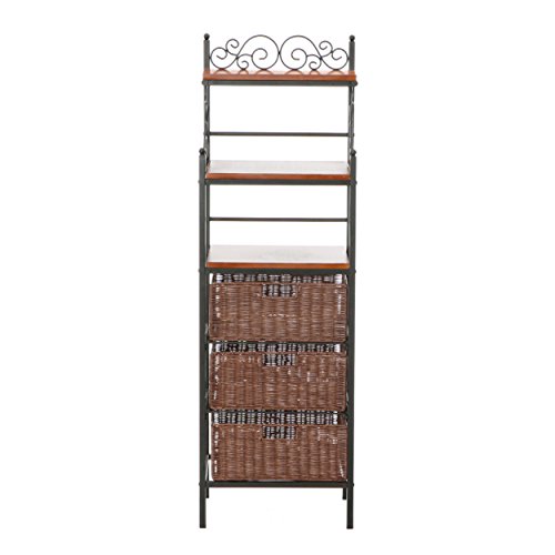 SEI Furniture Wood Metal Frame 3 Drawer w/Woven Baskets, Black w/Brown