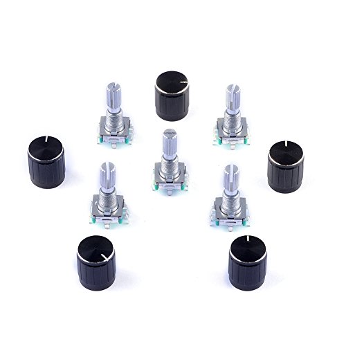 Cylewet 5Pcs 360 Degree Rotary Encoder Code Switch Digital Potentiometer with Push Button 5 Pins and Knob Cap for Arduino (Pack of 5) CYT1100