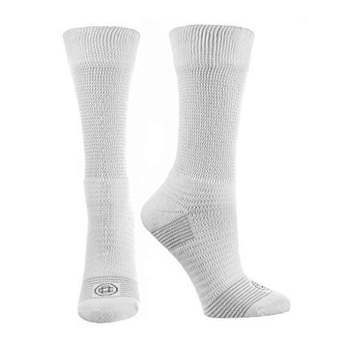 Doctor's Choice Men's Diabetic & Neuropathy Crew Socks, Non-Binding Cushion Crew Sock with Aloe, Antimicrobial, Ventilation, and Seamless Toe, 2-Pairs, White, Mens Large: Shoe Size 8-12